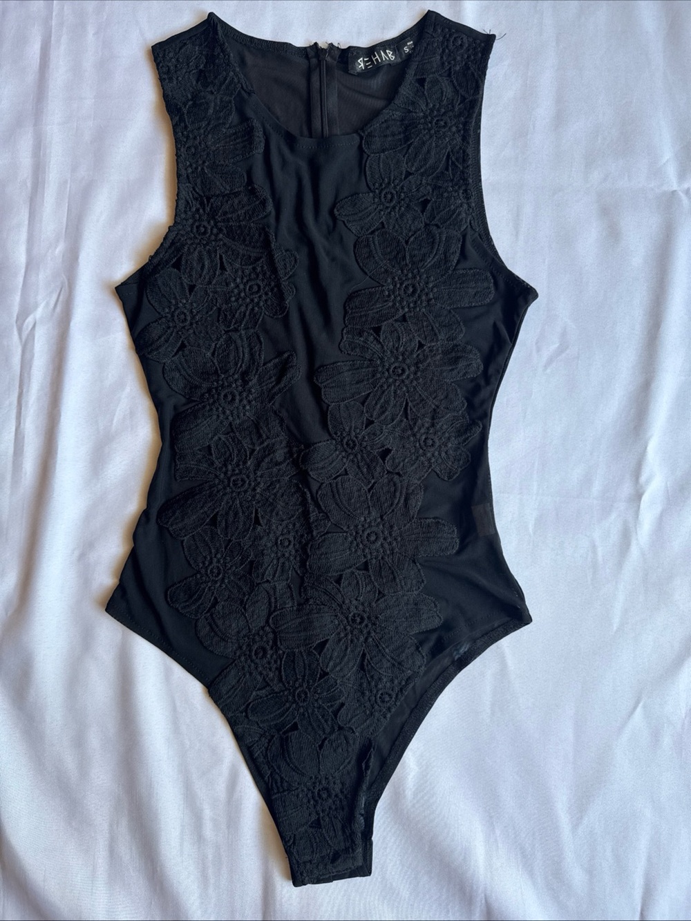 Rehab Black Floral Lace Sleeveless Bodysuit